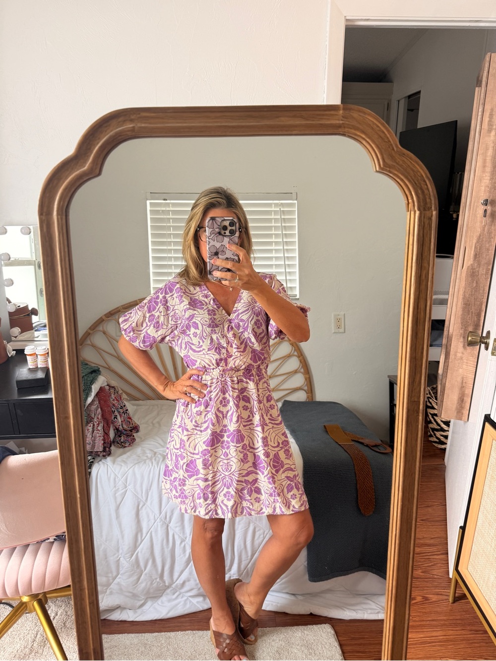 Women's Purple Floral Dress - Lightweight Summer Dress